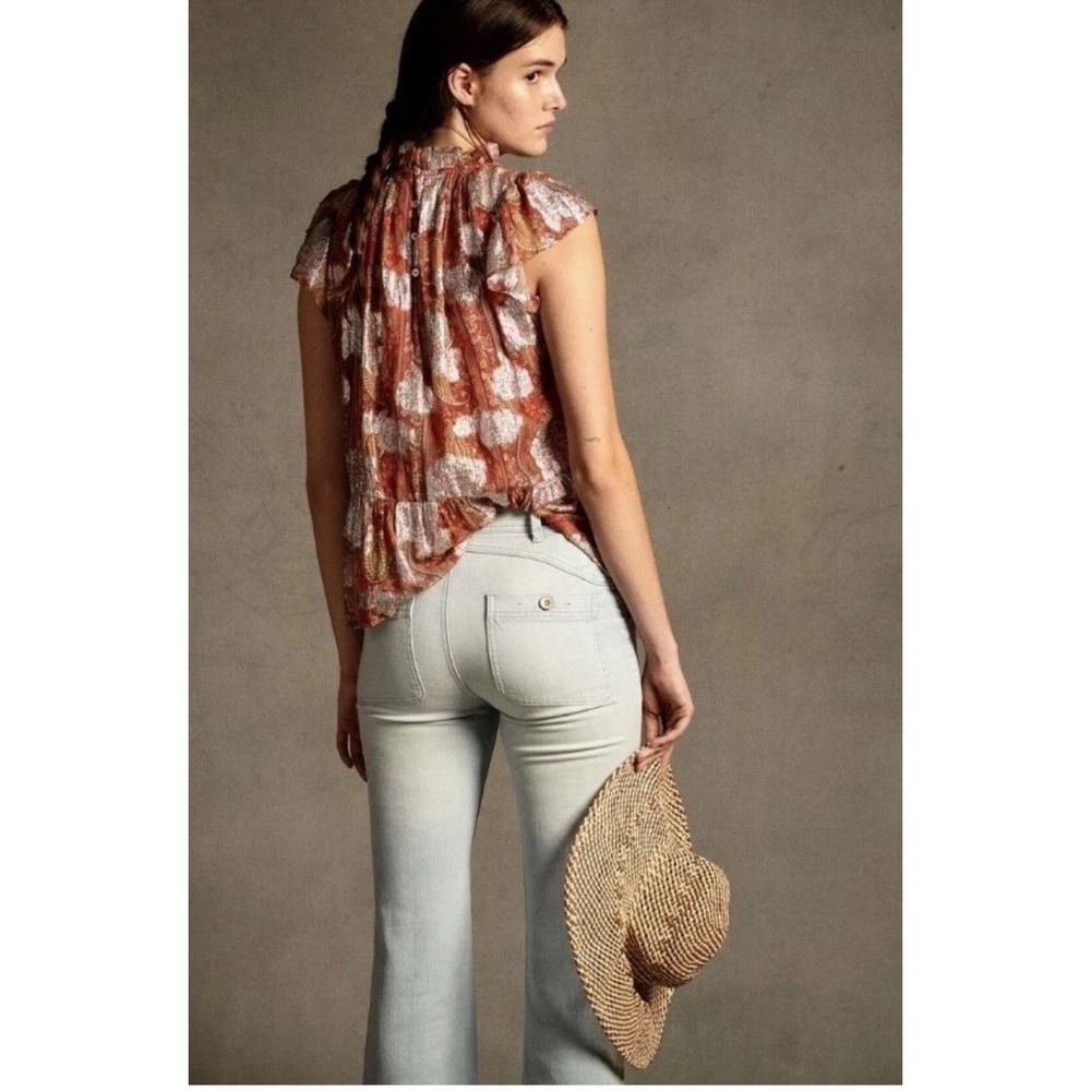 Anthropologie Let Me Be Vanna Top Blouse Floral Ruffle Sleeve Boho Chic Size 12